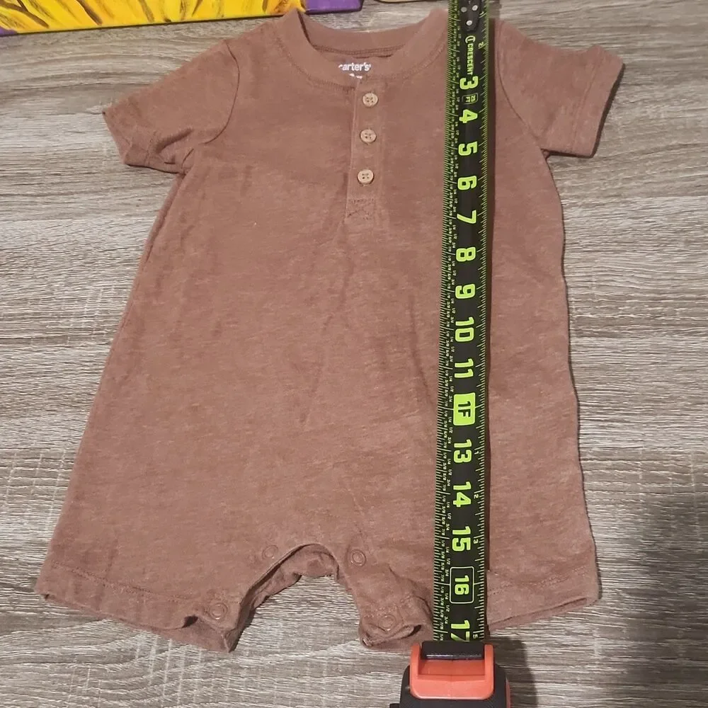 Carter's Baby Romper 12M 2PC Orange Brown Pineapple Button Outfit Set - Picture 12 of 14